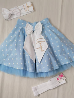 Sukňa s tylom UNIQUE DOTS modrá (Veľkosť sedí podľa výšky dieťaťa - tabuľka nižšie v popise)