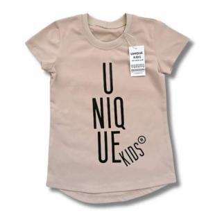 Tričko s krátkym rukávom UNIQUE kids béžové (Veľkosť sedí podľa výšky dieťaťa - tabuľka nižšie v popise)