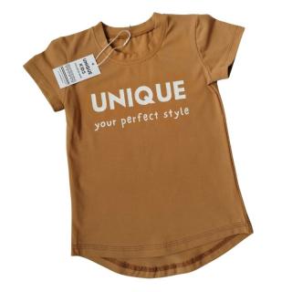 Tričko s krátkym rukávom UNIQUE your perfect style hnedo-biele (Veľkosť sedí podľa výšky dieťaťa - tabuľka nižšie v popise)