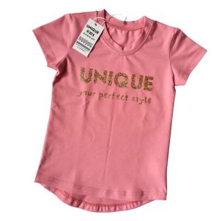Tričko s krátkym rukávom UNIQUE your perfect style ružovo-zlaté (Veľkosť sedí podľa výšky dieťaťa - tabuľka nižšie v popise)