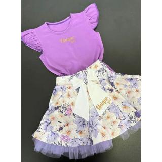 Tričko s volánovým DLHÝM rukávom UNIQUE Girl tmavofialové (Veľkosť sedí podľa výšky dieťaťa - tabuľka nižšie v popise)