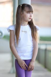 Tričko s volánovým rukávom UNIQUE Girl biele (Veľkosť sedí podľa výšky dieťaťa - tabuľka nižšie v popise)