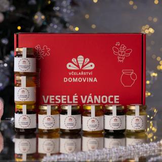 Včelařství Domovina Medové mámenie darčekové balenie 8x75 g ochutené medy Design: Vánoce agát, avokádo, dub, gaštan, levanduľa, lipa, pohánka, slnečnica