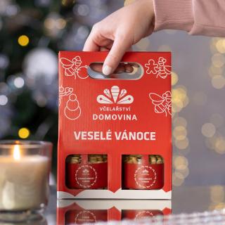 Včelařství Domovina Orechové mámenie darčekové balenie Uško 2x230 g orechy v mede Design: Vánoce lieska, kešu