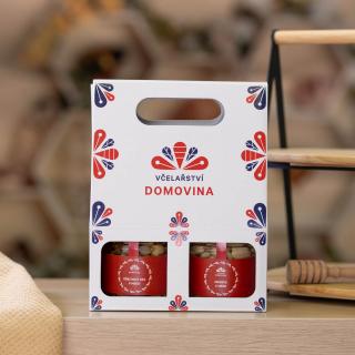 Včelařství Domovina Orechový sen darčekové balenie Uško 2x230 g orechy v mede Design: Domovina mandle, orechový mix