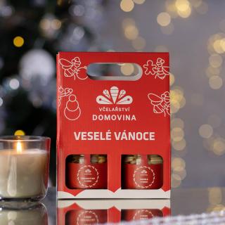 Včelařství Domovina Orechový sen darčekové balenie Uško 2x230 g orechy v mede Design: Vánoce mandle, orechový mix
