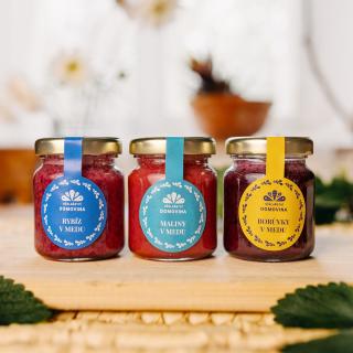 Včelařství Domovina Ovocné mámenie 3x75 g ochutené medy ríbezle, malina, čučoriedka