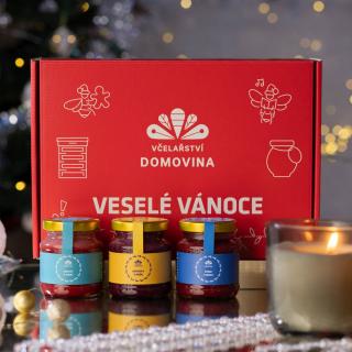 Včelařství Domovina Ovocné mámenie darčekové balenie 3x170 g ochutené medy Design: Vánoce malina, čučoriedka, ríbezľa