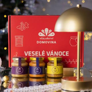 Včelařství Domovina Späť do formy darčekové balenie 3x170 g ochutené medy Design: Vánoce zázvor, šípka, rakytník