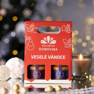 Včelařství Domovina Späť do formy darčekové balenie Uško 2x170 g ochutené medy Design: Vánoce zázvor, šípka