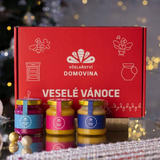 Včelařství Domovina Tropikáno darčekové balenie 3x170 g ochutené medy Design: Vánoce dračie ovocie, ananás, banán
