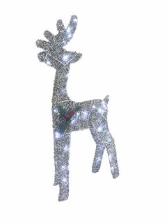 LED svetelný dekoračný sob, 53cm, studená biela, strieborný vzhľad