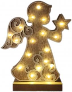 Vianočná dekoračná LED drevená ozdoba, Anjel, 32cm