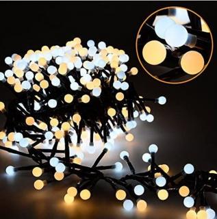 Vianočná LED reťaz s guličkami - Cherry, 6m, 300 LED diód, kombinácia teplej bielej a studenej bielej