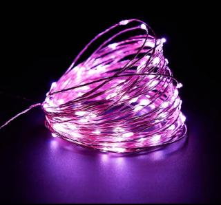 Vianočná mikro reťaz na batérie, fialová, 10m, 100 LED