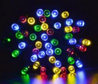 Vonkajšia LED vianočná reťaz, rôznofarebná, 5m, 250 LED, so zábleskami alebo stále svietenie