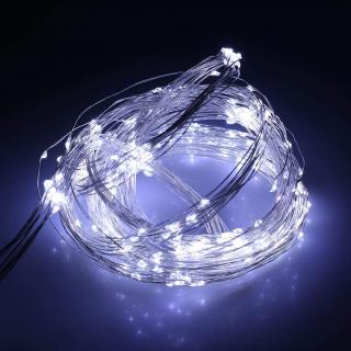 Vonkajšia vianočná mikro reťaz, studená biela, 5m, 50 LED, 8 programov, na batérie