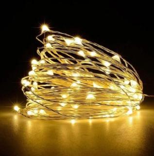 Vonkajšia vianočná mikro reťaz, teplá biela, 10m, 100 LED, 8 programov, na batérie