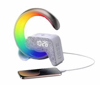 LED relaxačná lampa Immax FLAMINGO s nabíjaním QI, budíkom, RGB, výstup USB, Strieborná
