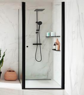 WellMall ALFA-V COMBI BLACK 90x90 Clear Štvorcová sprchová zástena
