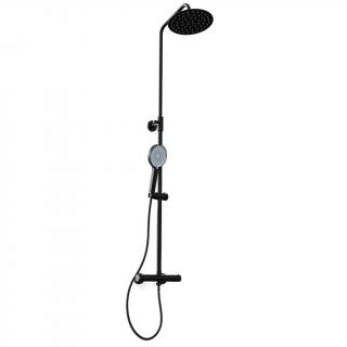 WellMall EAST Black Sprchový set s termostatickou batériou - okrúhly, čierny 8595703842474