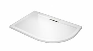 WellMall HARD 90x80x3,5 Ľavá asymetrická mramorová vanička s krytým sifónom 8595703821561