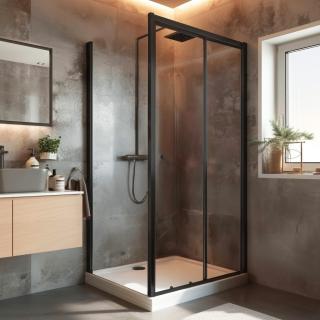 WellMall NICOL COMBI Black 100x100 číre Sprchovací kút s posuvnými dverami 8595703836817