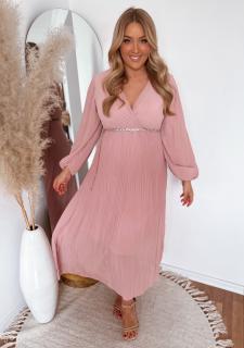 ZAZZA Dlhé elegantné plisované šaty v svetlo ružovej Veľkosť: L/XL