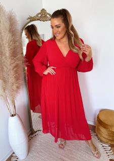 ZAZZA Dlhé elegantné plisované šaty žiarivo červená Veľkosť: L/XL