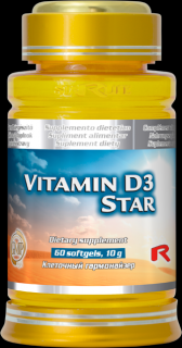 Starlife VITAMIN D3 STAR - pre zvýšenie obranyschopnosti organizmu a udržanie normálneho stavu kostí a svalov,  Starlife 60 kaps