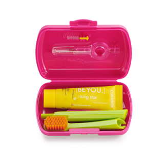 Curaprox cestovný - Set zubná kefka + CPS medzizubné kefky 2 ks + zubná pasta 10 ml - magenta