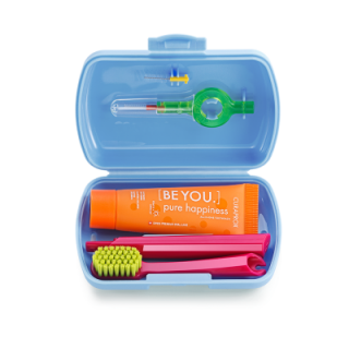 Curaprox cestovný - Set zubná kefka + CPS medzizubné kefky 2 ks + zubná pasta 10 ml - modrý