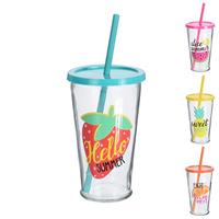 Poháre STRAW viečko + slamka 0,49 l ASS