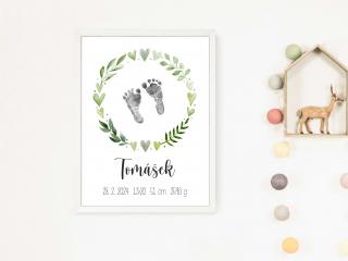 Plagát - s údajmi o narodení GREENIE S (A4 21 x 29,7 cm) - s rámčekom
