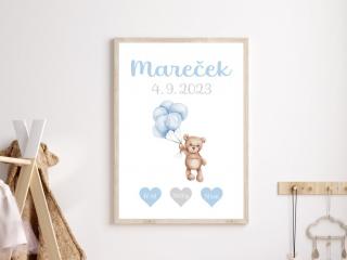 Plagát - s údajmi o narodení - MACKO - modrý S (A4 21 x 29,7 cm)