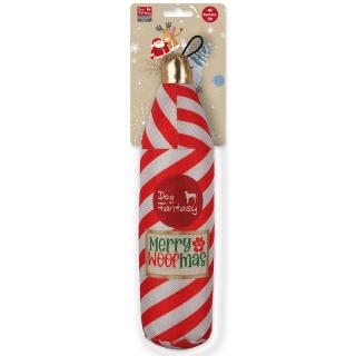 Hračka Dog fantasy winter tale vianočná fľaša červeno biela pískacia, šuštiaca 28cm