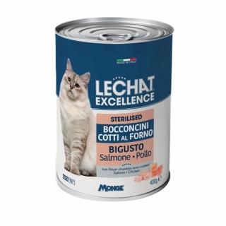 MONGE LECHAT EXCELLENCE pečené kúsky v šťave s lososom a kuracím mäsom pre sterilizované mačky 400g