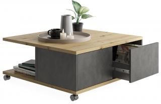 Konferenčný stolík so zásuvkami Twin, dub artisan/vintage optika kovu