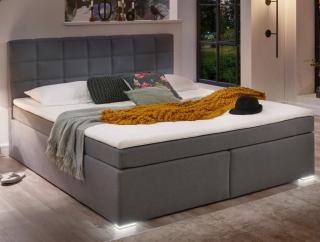 Posteľ boxspring s osvetlením Fargo 180x200 cm, šedá látka