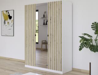 Šatníková skriňa so zrkadlom Genua, 136 cm, biela/dub artisan