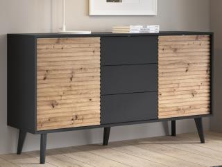 Široká komoda so zásuvkami Willow, čierna/dub artisan