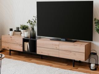 Široká TV skrinka Nola, dub artisan/čierna