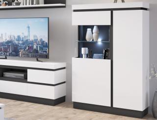 Vitrínová skrinka Campania 104 cm, biela/antracit
