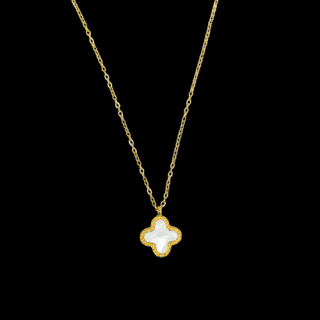 Pozlátený náhrdelník CLOVER DOTS Farba: pozlátenie 18k zlatom - biela