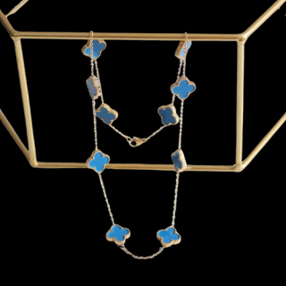 Pozlátený náhrdelník CLOVER LUXURY BRIGHT BLUE