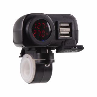 2x USB nabíjačka s voltmetrom/teplomerom na motocykel