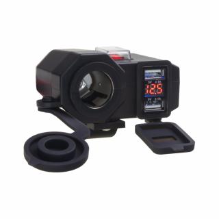 2x USB nabíjačka, voltmeter a CL zásuvka vodeodolná na motocykel