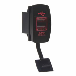 2x USB zásuvka "Rocker", červené podsvietenie