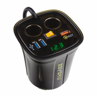Dvojitá CL zásuvka s 3x USB+voltmetrom do držiaka nápojov