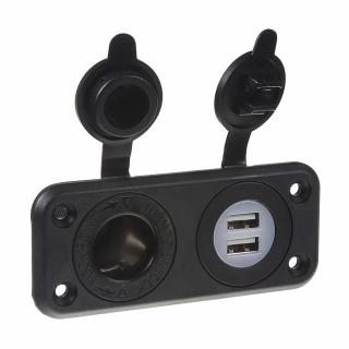 Dvojitá zásuvka do panelu 1x CL + 2x nabíjačka USB vodeodolná